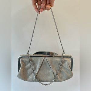 HOBO light grey leather clutch with silver chains